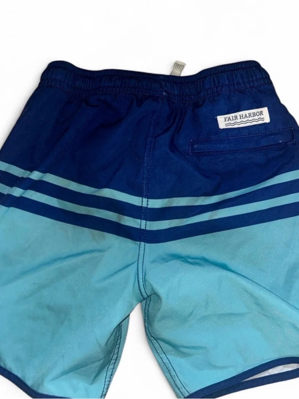 Fair Harbor Blue and Light Blue Striped Kids Swim Trunks
